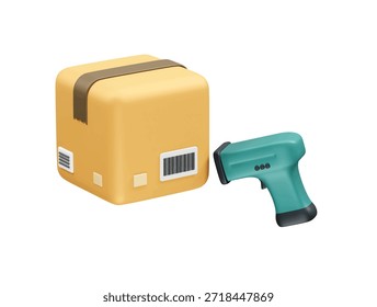 Barcode Scanner and Shipping Box for Logistics icon rendering 3d illustration
