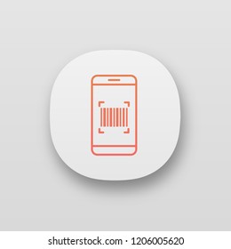 Barcode scanning app icon. Smartphone reading linear barcode. One dimensional code scanner. UI/UX user interface. Web or mobile application. Vector isolated illustration