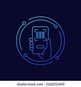 aplicación de análisis de código de barras en icono de teléfono, diseño lineal