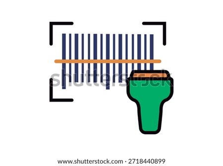 Barcode scanning icon with green laser reader for inventory management and logistics in stores