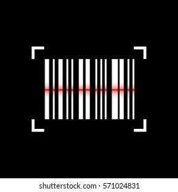 Barcode scanning icon on black background.
