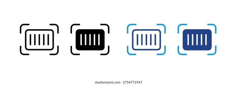Barcode scanning and product identification icon set. Digital retail checkout, inventory management, and SKU label symbols. Vector Illustration.
