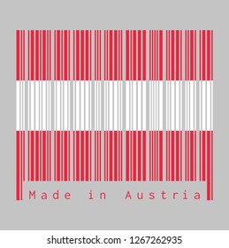 Barcode set the color of Austria flag,  red and white color with text: Made in Austria. concept of sale or business.
