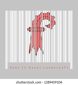 Barcode set the color of Basel-Landschaft flag, The canton of Switzerland with text Made in Basel Landschaft. concept of sale or business.