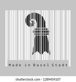 Barcode set the color of Basel-Stadt flag, The canton of Switzerland with text Made in Basel Stadt. concept of sale or business.