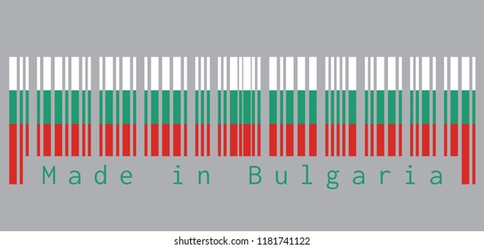 Barcode set the color of Bulgaria flag, white green and red color, text: Made in Bulgaria. concept of sale or business.