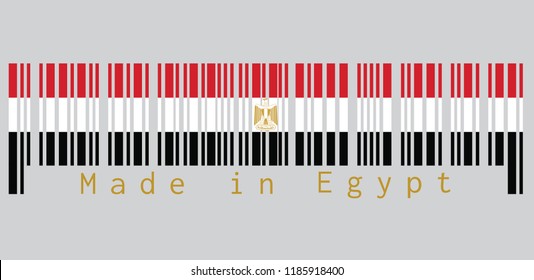 Barcode set the color of Egypt flag, red white black color with the Egyptian eagle of Saladin. text: Made in Egypt. concept of sale or business.