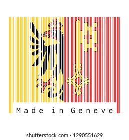 Barcode set the color of Geneva flag, The canton of Switzerland with text Made in Geneve. concept of sale or business.