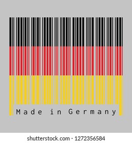 Barcode set the color of Germany flag, the black red and yellow color on white background with text: Made in Germany. concept of sale or business.
