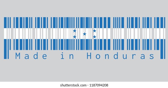 Barcode set the color of Honduras flag, A horizontal triband of blue and white with five blue stars, text: Made in Honduras. concept of sale or business.
