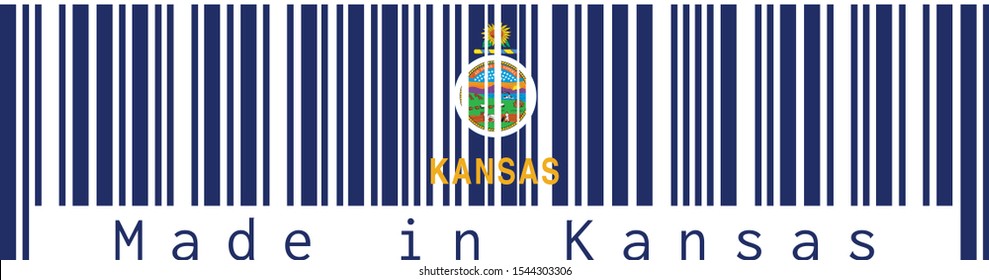 Barcode set the color of Kansas flag, the states of America. text: Made in Kansas. concept of sale or business.