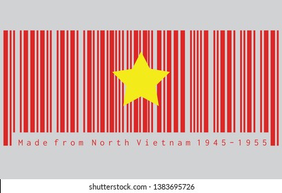 Barcode set the color of North Vietnam 1945 to1955 flag, flag of Democratic Republic of Vietnam yellow star on red. concept of sale or business.