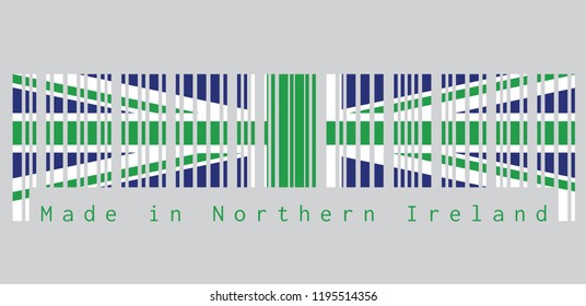 Barcode set the color of Northern Ireland flag, green union flag. text: Made in Northern Ireland concept of sale or business.