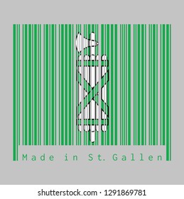 Barcode set the color of Sankt Gallen flag, The canton of Switzerland with text Made in St. Gallen. concept of sale or business.