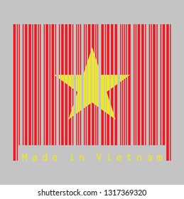 Barcode set the color of Vietnam flag, yellow star on red flag. text: Made in Vietnam. concept of sale or business.