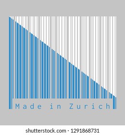 Barcode set the color of Zurich flag, The canton of Switzerland with text Made in Zurich. concept of sale or business.
