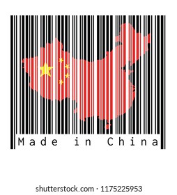 Barcode set the shape to China map outline and the color of China flag on black barcode with white background, text: Made in China. concept of sale or business.