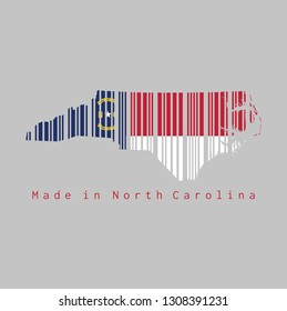 Barcode set the shape to North Carolina map outline and the color of North Carolina flag on grey background 