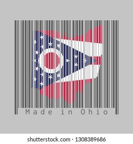 Barcode set the shape to Ohio map outline and the color of Ohio flag  