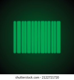 Barcode simple icon vector. Flat desing. Green neon on black background with green light.ai