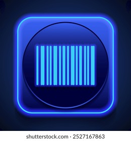 Barcode simple icon vector. Flat design. Blue neon style on button. With shadow.ai