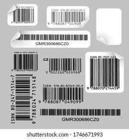 Barcode Sticker And Qr Code Set Vector In Gray Background.