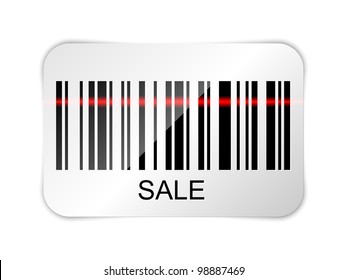 Barcode sticker with SALE tag. Vector