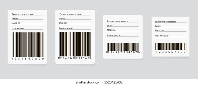 Barcode Sticker Set Vector.  Universal Product Scan Code. UPC Bar Code Scan Symbol. Realistic Barcode Icon Isolated. 