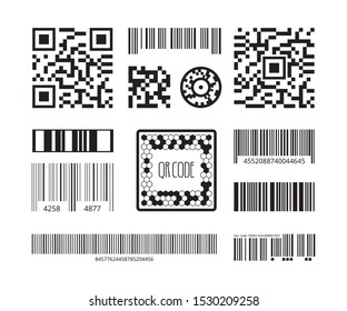 Barcode symbols. Coding products sticker qr digital code technology vector template collection