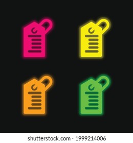 Barcode Tag four color glowing neon vector icon