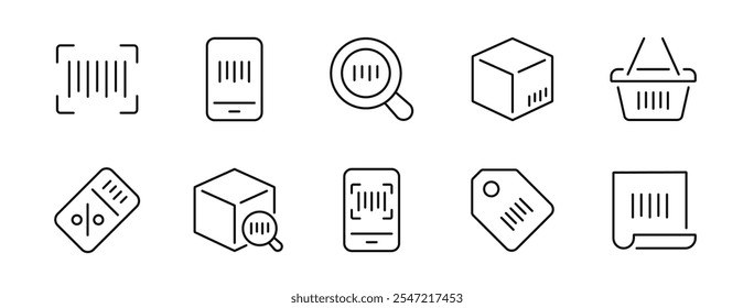 Conjunto de iconos de línea delgada de código de barras. Trazo editable. Vector