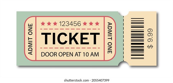 Barcode ticket concept. Vector isolated on white background. Suitable for cinema, theater, concert, performance, party, event, festival. 