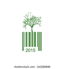 Barcode and tree print design. Isolated vector illustration.