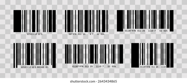 Barcode Vector Set, Editable  UPC Code Collection with Numeric Labels for Packaging, Logistics, POS System, and Product Tag Design