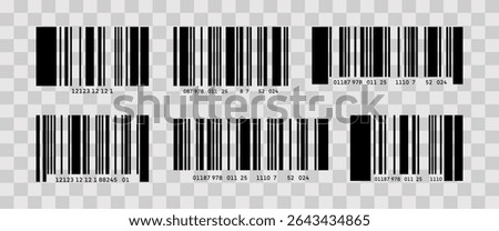 Barcode Vector Set, Editable  UPC Code Collection with Numeric Labels for Packaging, Logistics, POS System, and Product Tag Design