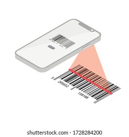 Barcode Verification Concept. Mobile Phone With A Scanner Reads The Barcode. Machine-readable Barcode On Smartphone Screen. Vector  Illustration 