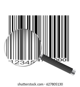 Barcode viewed under magnifying glass illustration