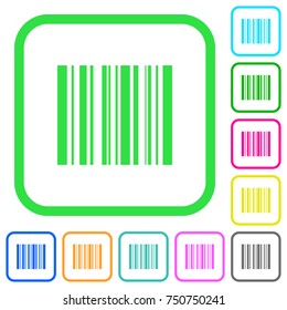 Barcode vivid colored flat icons in curved borders on white background