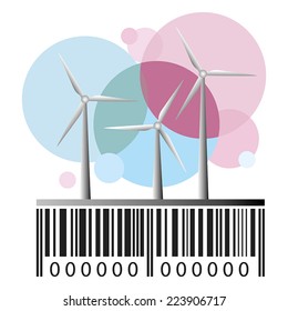 Barcode and wind power stations. Vector