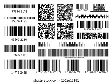 Barcodes collection. Vector code information, QR, store scan codes. Industrial coding information