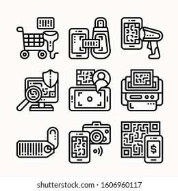 Barcodes Line icons set. QR code scanning icons vector