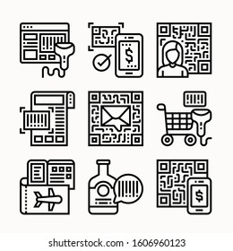 Barcodes Line icons set. QR code scanning icons vector