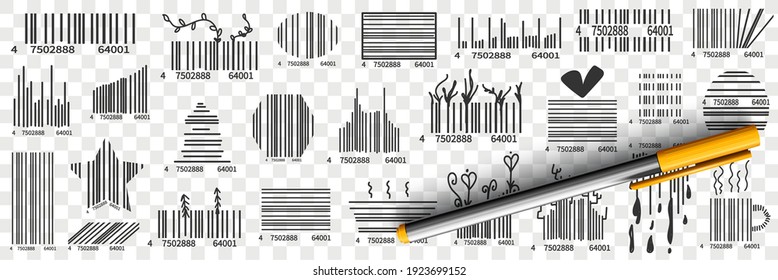 Barcodes on packs doodle set