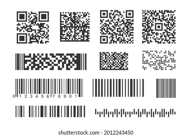 Barcodes and QR codes. Identification codes for tracking goods, scan data. Vector illustration isolated on white background