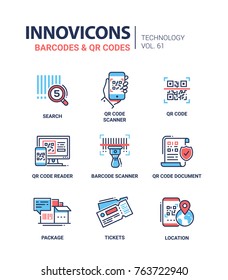 Barcodes and QR codes - line design icons set