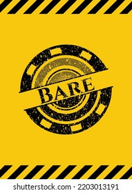 Bare black grunge emblem inside yellow warning sign. Vector Illustration. Detailed. 