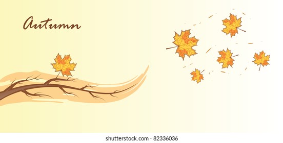 Bare branch and maple leaves, vector illustration