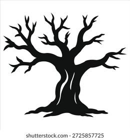 Bare Dead Tree Silhouette - Winter Spooky Theme, Schwarz-Weiß Einzeln Gruselig Haunted Minimalist Gothic Nature Saisonale Vektorgrafik
