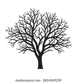Bare deciduous tree silhouette with intricate, leafless branches, perfect for winter landscapes, spooky Halloween designs, seasonal transition concepts, or stark natural compositions, conveying a sense of dormancy and stark beauty.