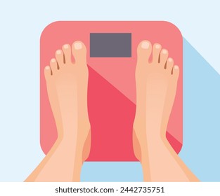 Bare feet female standing on weight scale. Vector illustration